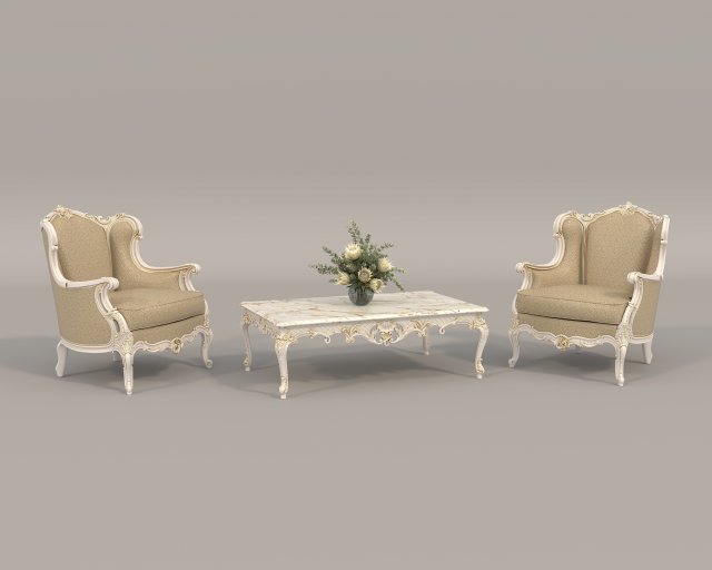 Classic European Style Coffee Table and Armchair 24 3D in Set 3DExport