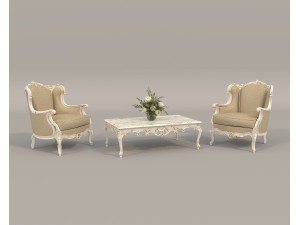 Classic European Style Coffee Table and Armchair 24 3D मॉडल