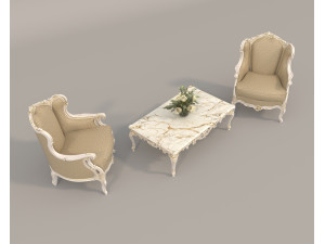 Classic European Style Coffee Table and Armchair 24 3Dモデル