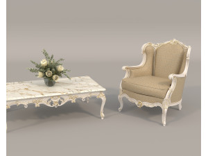 Classic European Style Coffee Table and Armchair 24 3Dモデル