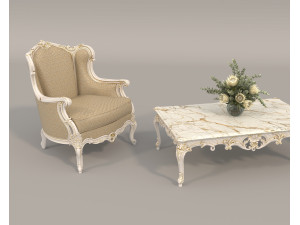 Classic European Style Coffee Table and Armchair 24 3Dモデル