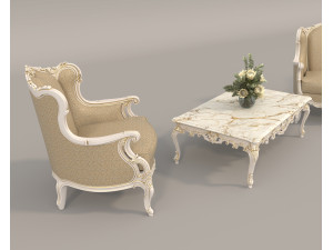Classic European Style Coffee Table and Armchair 24 3Dモデル