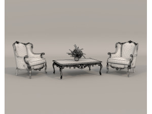 Classic European Style Coffee Table and Armchair 24 3Dモデル