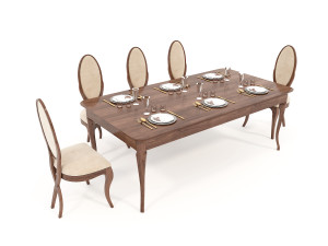 European style Dining Table and Chairs 12 Model 3D
