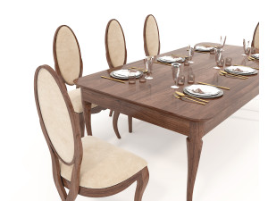 European style Dining Table and Chairs 12 Model 3D