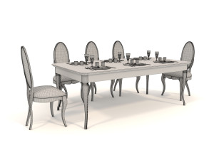 European style Dining Table and Chairs 12 Model 3D