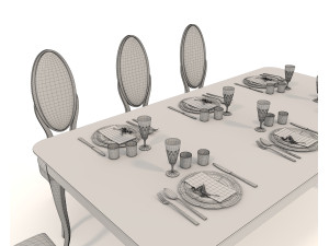 European style Dining Table and Chairs 12 Model 3D