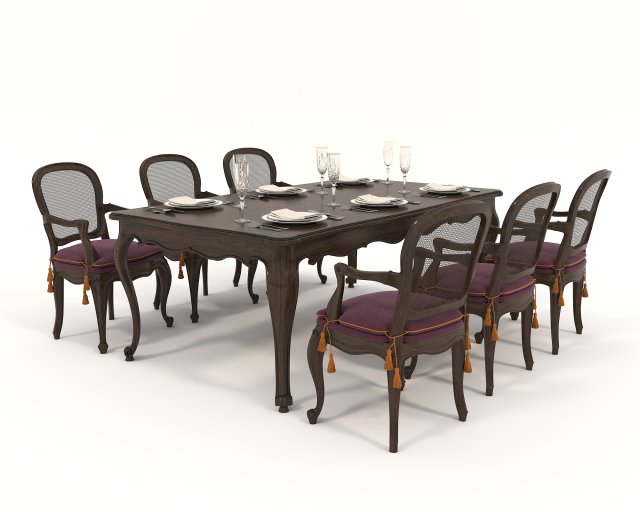 Restaurant Dining Table and Chairs set 4 3D Модель .c4d .max .obj .3ds .fbx .stl .blend