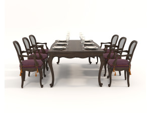 Restaurant Dining Table and Chairs set 4 3D Модель