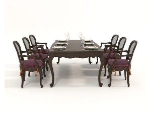 Restaurant Dining Table and Chairs set 4 3D Model