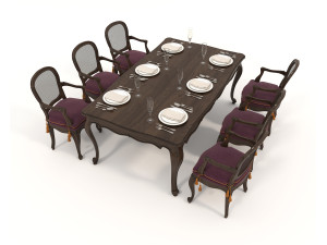 Restaurant Dining Table and Chairs set 4 3D Модель