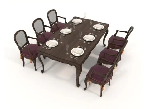Restaurant Dining Table and Chairs set 4 3D Model