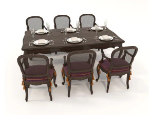 Restaurant Dining Table and Chairs set 4 3D Model