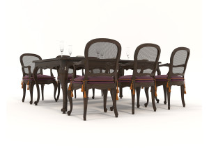 Restaurant Dining Table and Chairs set 4 3D Модель