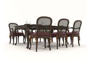 Restaurant Dining Table and Chairs set 4 3D Model