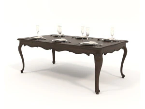 Restaurant Dining Table and Chairs set 4 3D Model