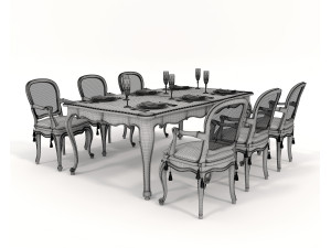 Restaurant Dining Table and Chairs set 4 3D Модель