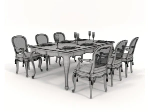 Restaurant Dining Table and Chairs set 4 3D Model