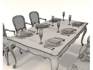 Restaurant Dining Table and Chairs set 4 3D Model