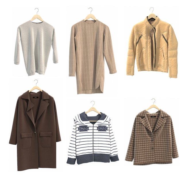 Clothing on Hanger 10 3D Model .c4d .max .obj .3ds .fbx .stl .blend 