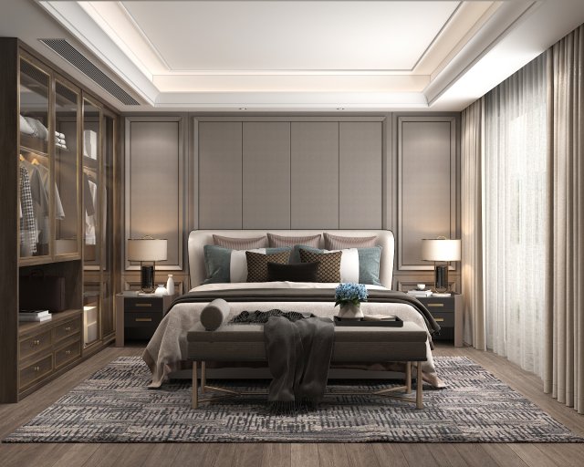 Modern Bedroom Scene 33 3D 模型 .c4d .max .obj .3ds .fbx .stl .blend
