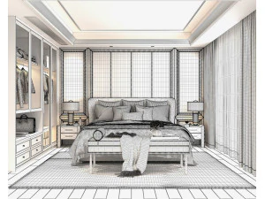 Moderne Schlafzimmerszene 33 3D Modell