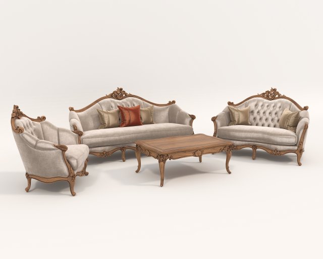 Classic European style Sofa and Armchair set 4 3D 模型 .c4d .max .obj .3ds .fbx .stl .blend 