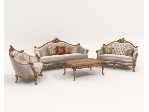 Classic European style Sofa and Armchair set 4 3D Model