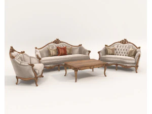 经典欧式沙发扶手椅4件套 3D 模型