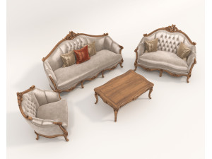 Classic European style Sofa and Armchair set 4 3D 模型