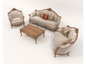 Classic European style Sofa and Armchair set 4 3D 模型