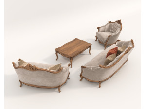 Classic European style Sofa and Armchair set 4 3D 模型