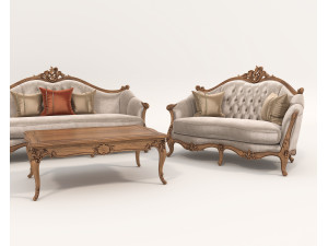 Classic European style Sofa and Armchair set 4 3D 模型