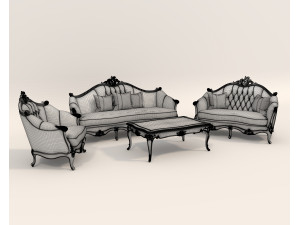 Classic European style Sofa and Armchair set 4 3D 模型