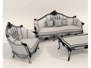 Classic European style Sofa and Armchair set 4 3D 模型