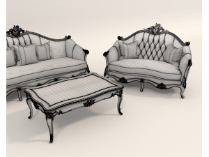 Classic European style Sofa and Armchair set 4 3D 模型