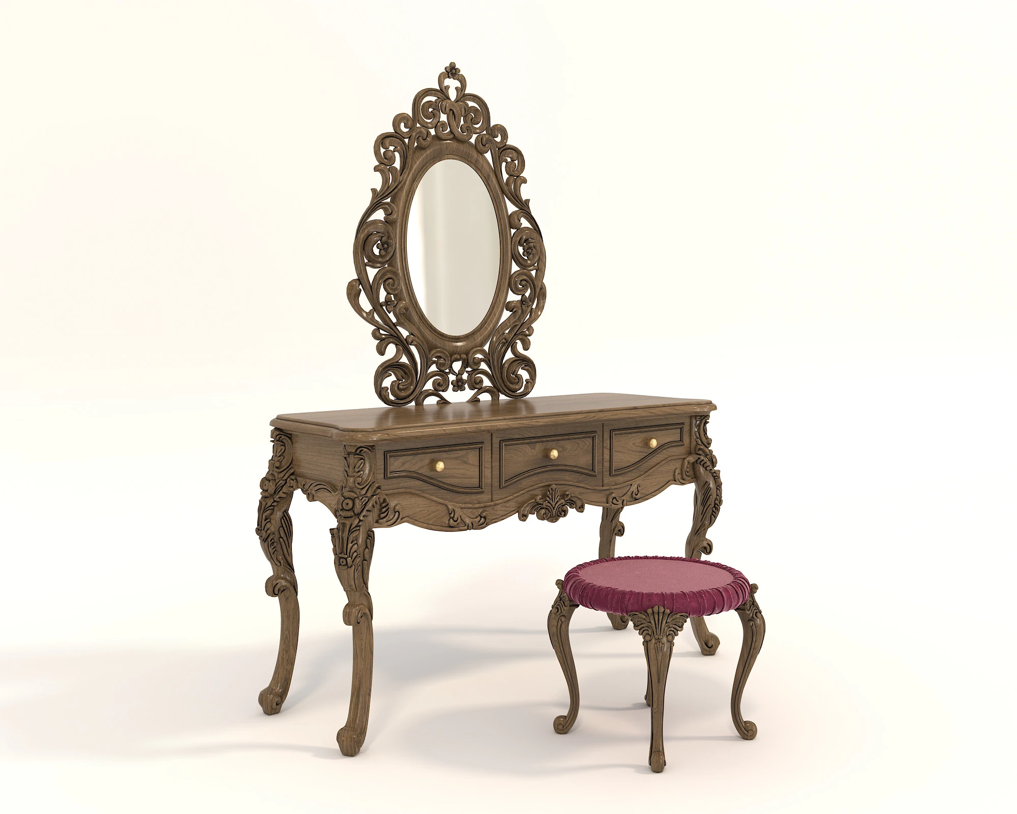 Classic European style Dressing Table 22 3D Model .c4d .max .obj .3ds .fbx .stl .blend