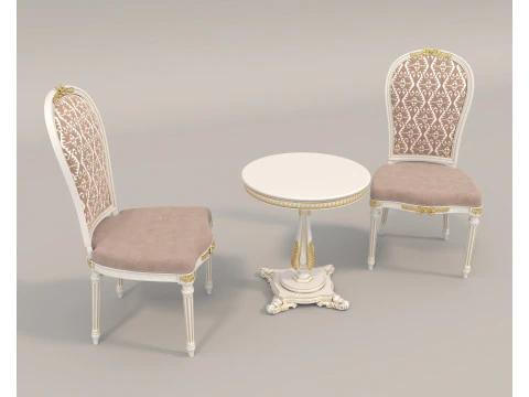 Klasyczny europejski st&oacute;ł i krzesła w stylu 10 Model 3D