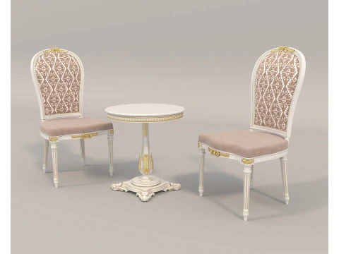 Klasyczny europejski st&oacute;ł i krzesła w stylu 10 Model 3D