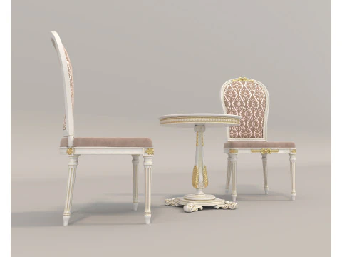 Klasyczny europejski st&oacute;ł i krzesła w stylu 10 Model 3D