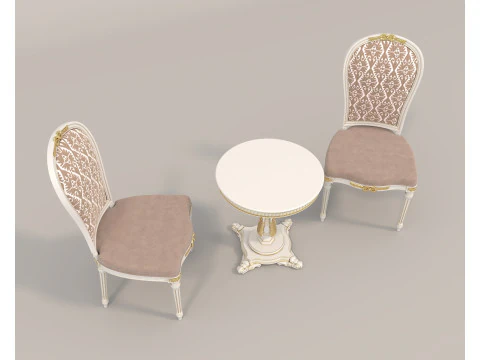 Klasyczny europejski st&oacute;ł i krzesła w stylu 10 Model 3D