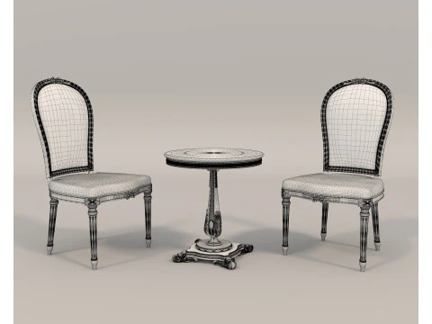 Klasyczny europejski st&oacute;ł i krzesła w stylu 10 Model 3D