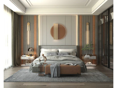 Modern Yatak Odası Sahnesi 34 3D Model