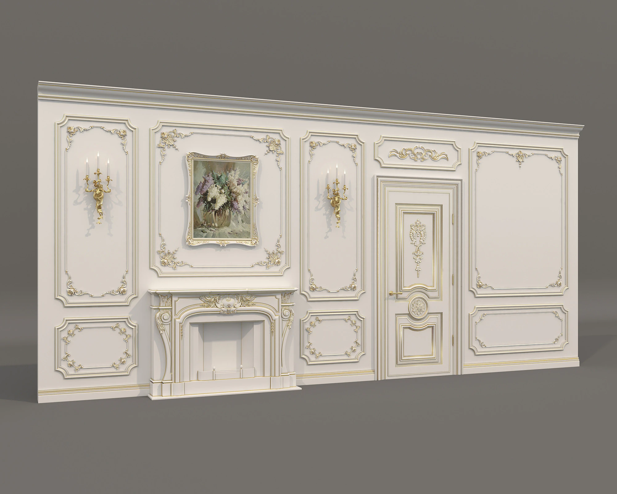 Wall Molding in Classic French style 43 3D Model .c4d .max .obj .3ds .fbx .stl .blend 