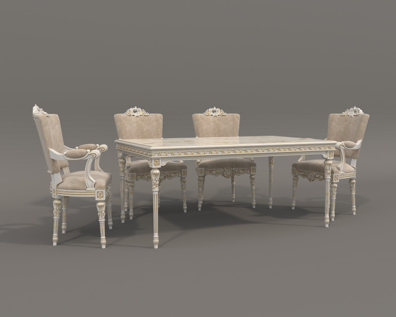 Classic European style Dining Table and Chairs 48 3D Model .c4d .max .obj .3ds .fbx .stl .blend 