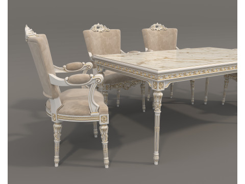 Classic European style Dining Table and Chairs 48 3D Model