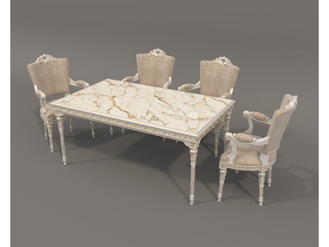 Classic European style Dining Table and Chairs 48 3D Model