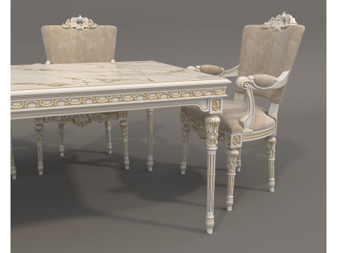 Classic European style Dining Table and Chairs 48 3D Model