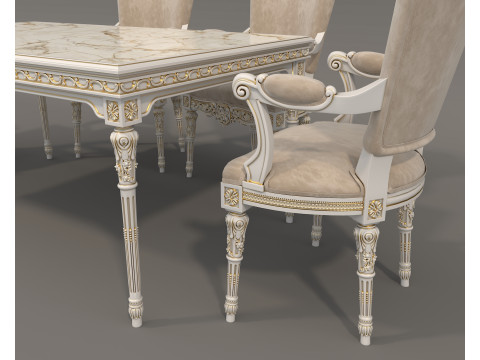 Classic European style Dining Table and Chairs 48 3D Model