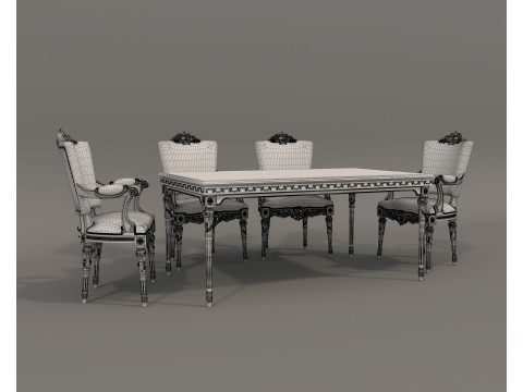 Classic European style Dining Table and Chairs 48 3D Model